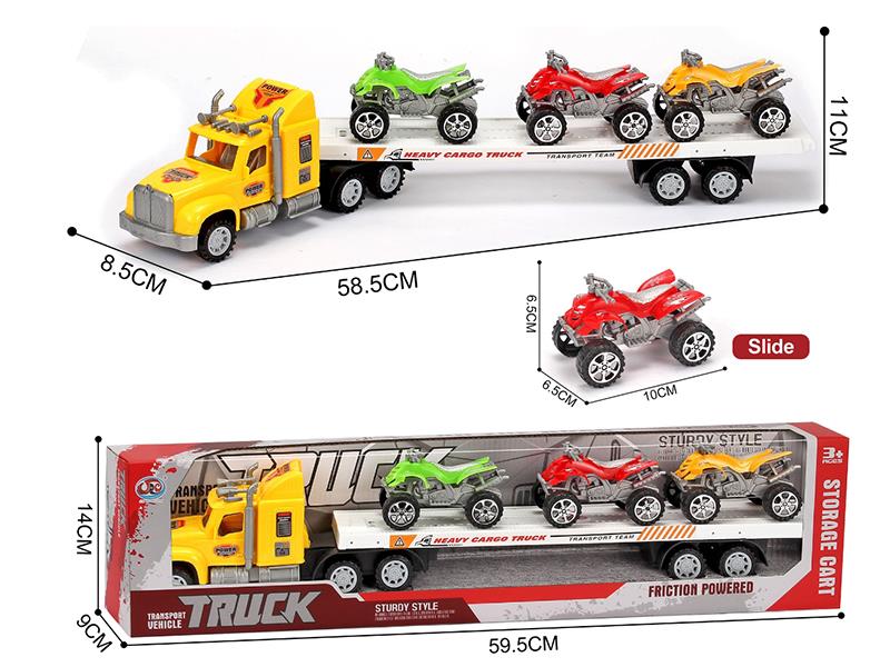 Friction Trailer With 3 ATV Motorcycles