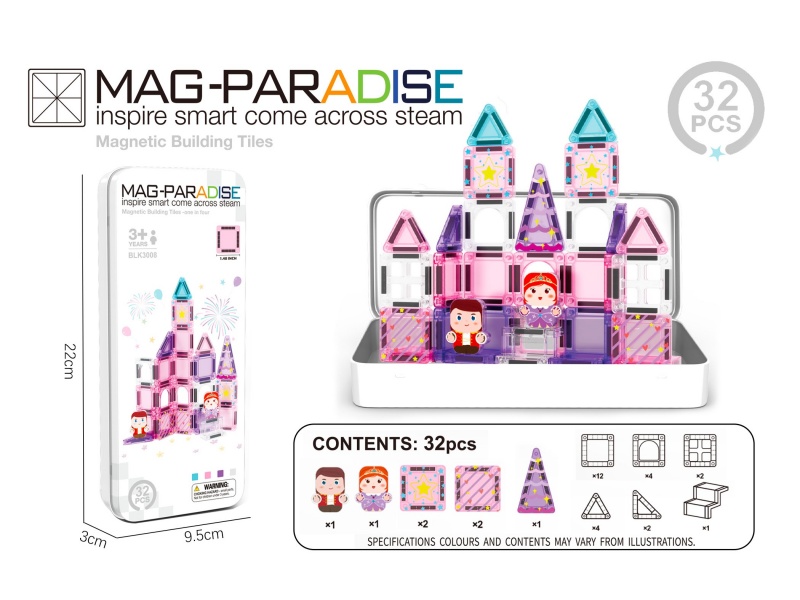 Mini Magnetic Tiles Pink Castle 32 Pcs