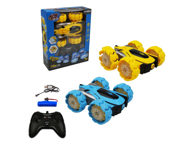 Remote Control Car Lighting Music Alloy Omnidirectional Hollow Wheel Climbing Car Yellow, Blue (2.4G Fully Charged)