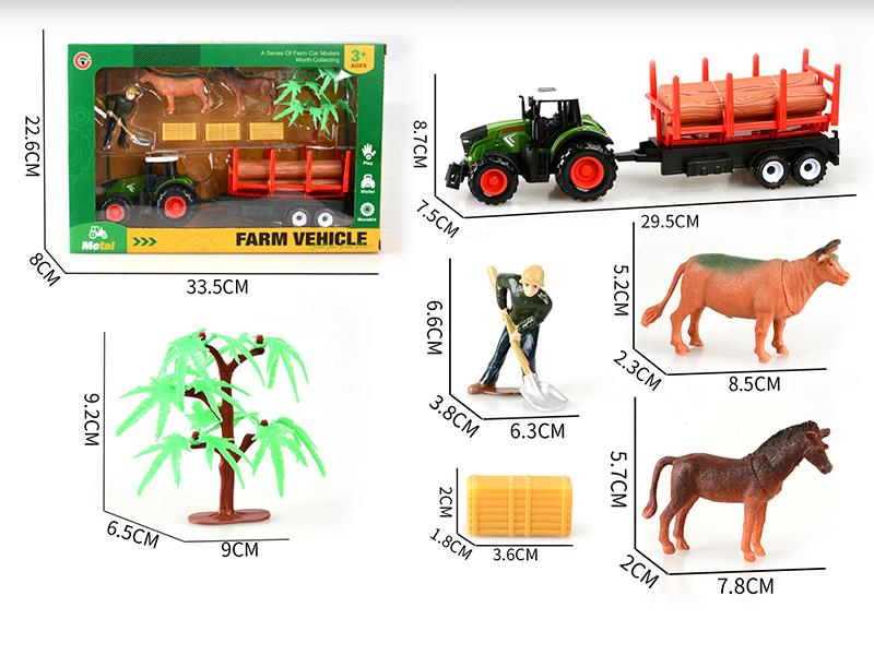 Pull Back Alloy Farm Tractor Set