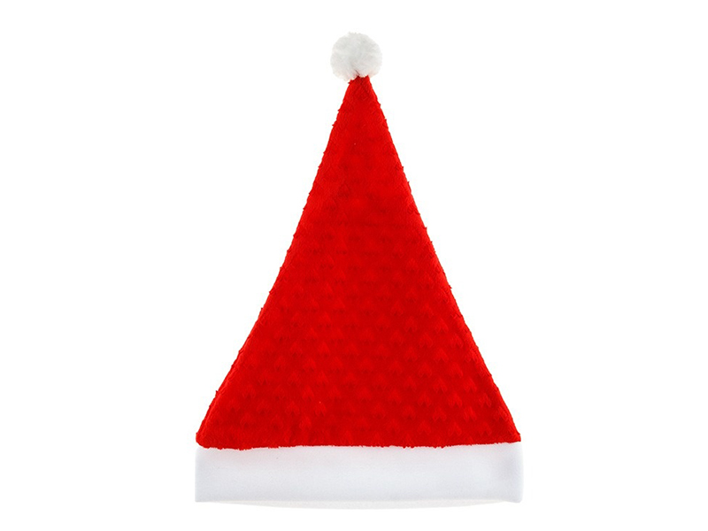 Short Plush Embossed Fabric Santa Hat