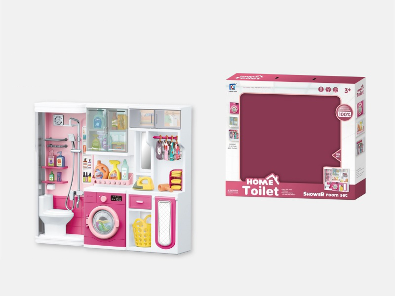 Pink Bathroom House Play Toys - Shower Room + Wardrobe + Ironing Board