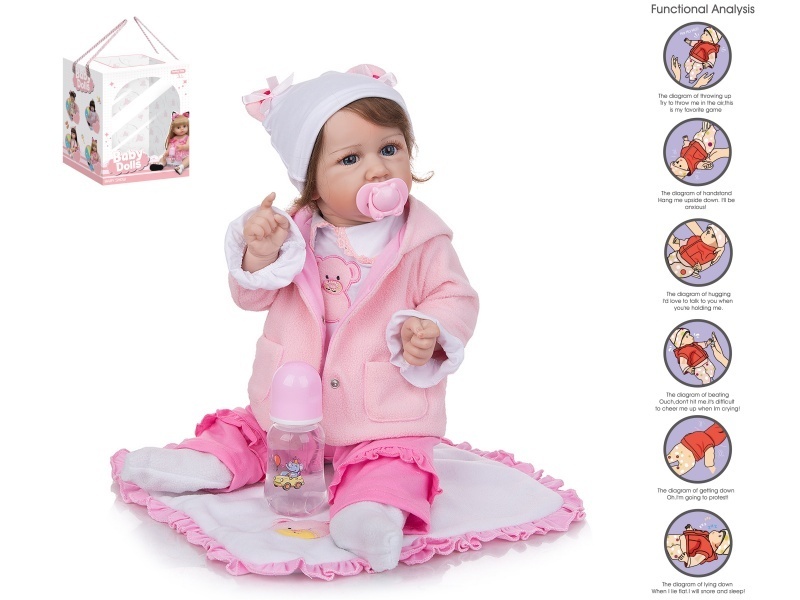 58Cm Rebirth Doll High-Fidelity Baby Doll (Ordinary Pp Car Hair) With A Milk Bottle, Magnetic Pacifier, Diaper, Birth Card, And Gravity Sensing Sound Function