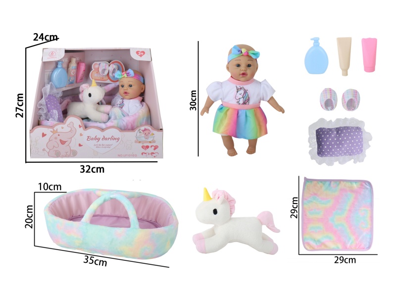 12-Inch Plastic Baby Unicorn Sleep Basket Accessories With Rubber Coating And Stuffed Cotton Padding