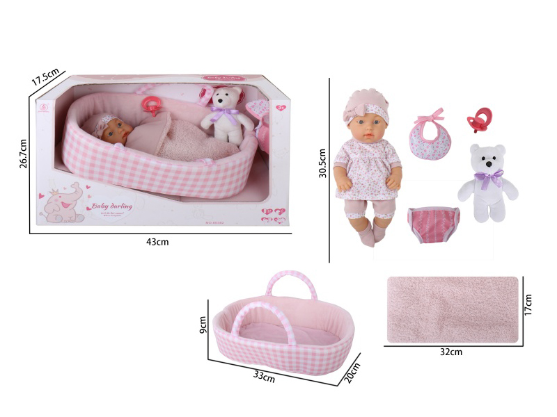12-Inch Ic-Free Full-Body Rubber (With Female Features) Doll Sleeping Basket Accessories
