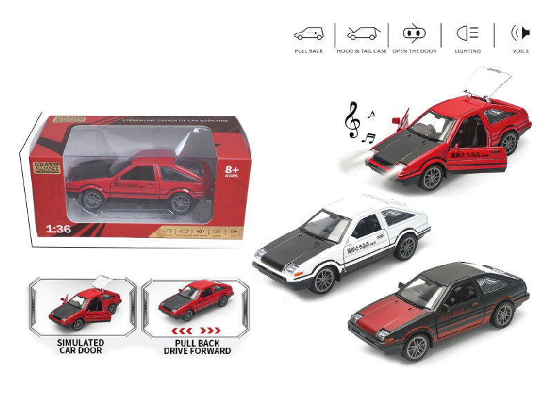 1:36 Huili Alloy Car Model - Toyota Ae86 With Lights And Music (3-Color Mixed Configuration)