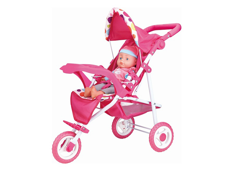 An Iron Baby Carriage With A 16-Inch Doll